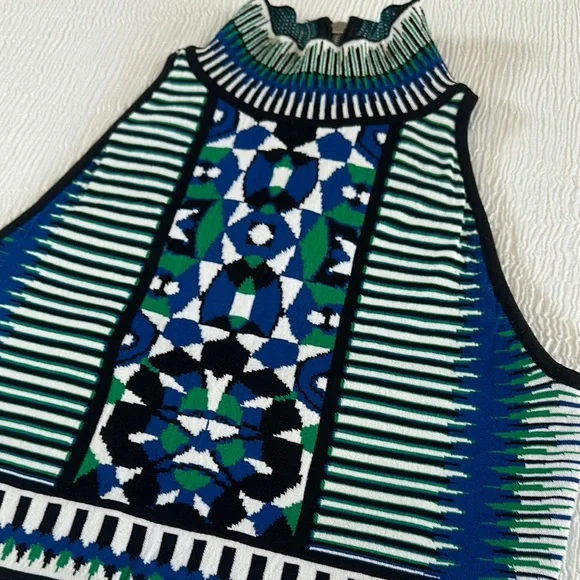 Torn by Ronny Kobo Blue Black Graphic stretch knit halter style Tank Top - Picture 8 of 8